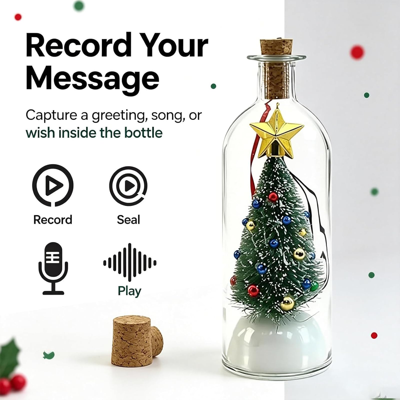 Generic Christmas Bottle Ornament with Registrable Message | Resin memory keepsake: voice message playback, personalized holiday memories, meaningful family gifts