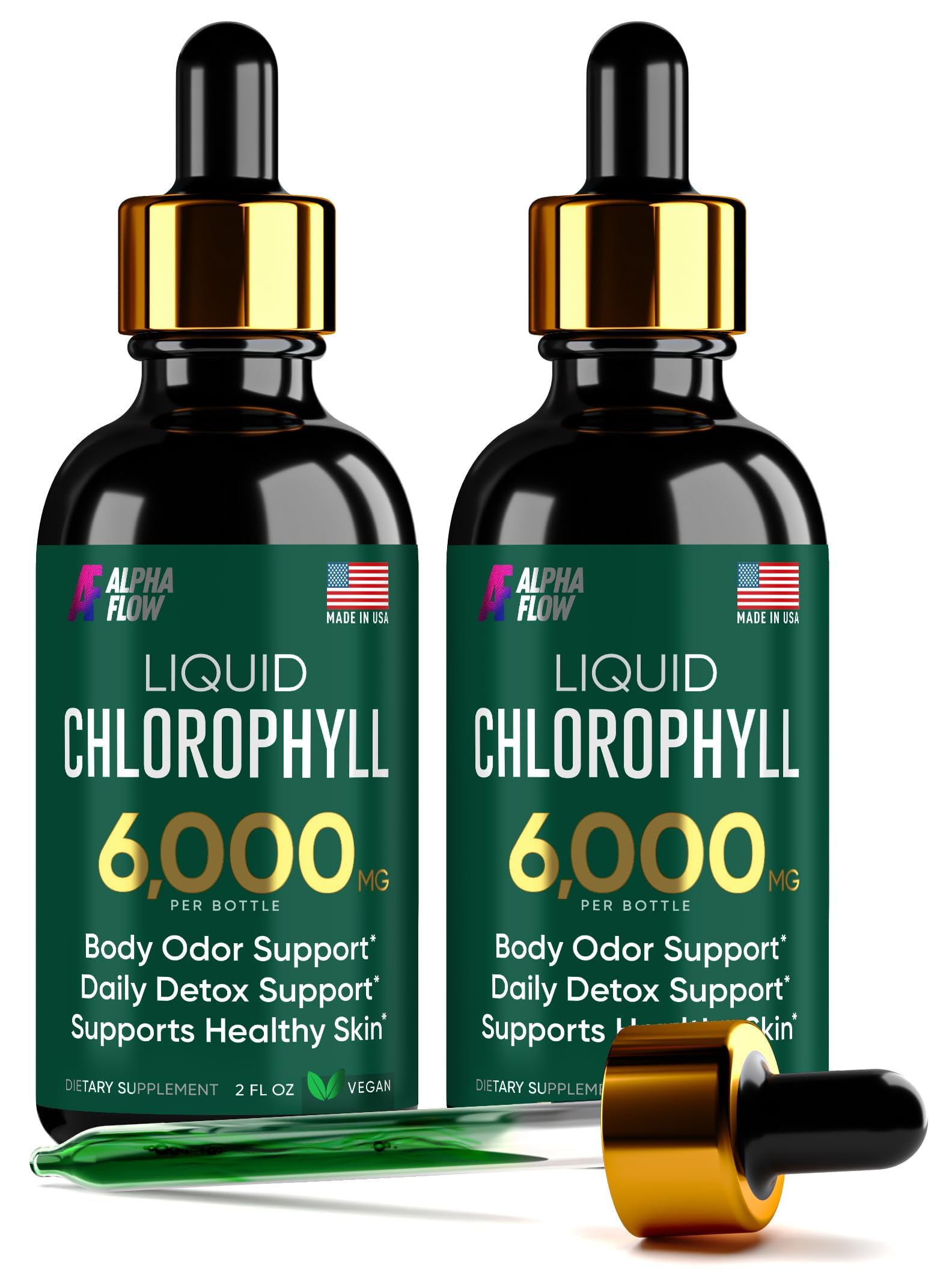 Alpha Flow [2 Pack] Liquid Chlorophyll 600mg - Easy-Mix Supplement 2 Fl Oz (Pack of 2)