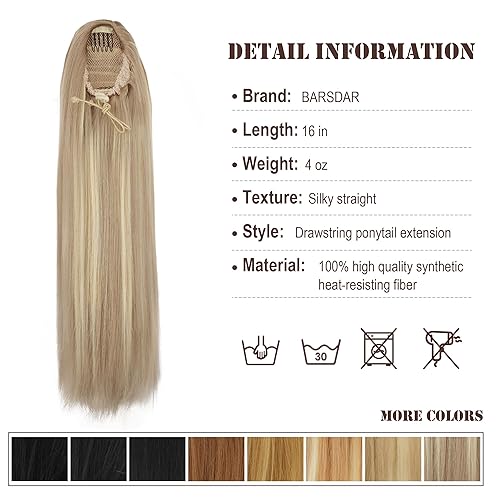 Miniatura 7 de BARSDAR Extensión de cola de caballo con cordón, extensiones de cabello sintético lacio de 16 pulgadas, extensiones de cola de caballo, 16 pulgadas,