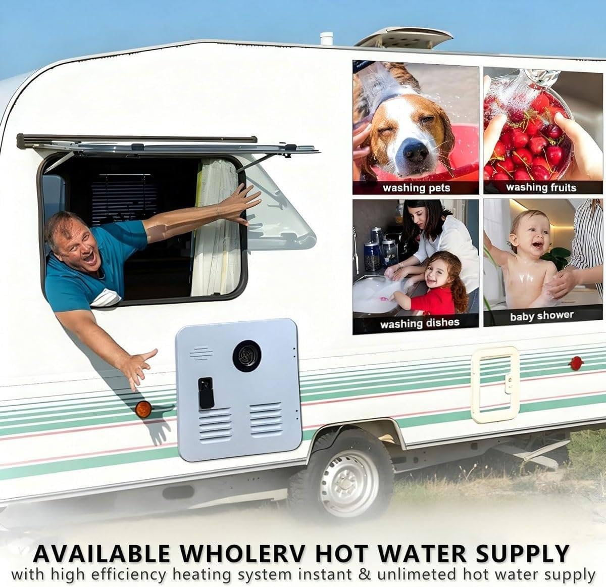 RV Gas Water Heater, 2.9 GPM Continuous Flow, Anti-Freeze & Auto Shut-Off Safety, Instant Hot Water for Off-Grid Camping, Trailers, Motorhomes Black-6L