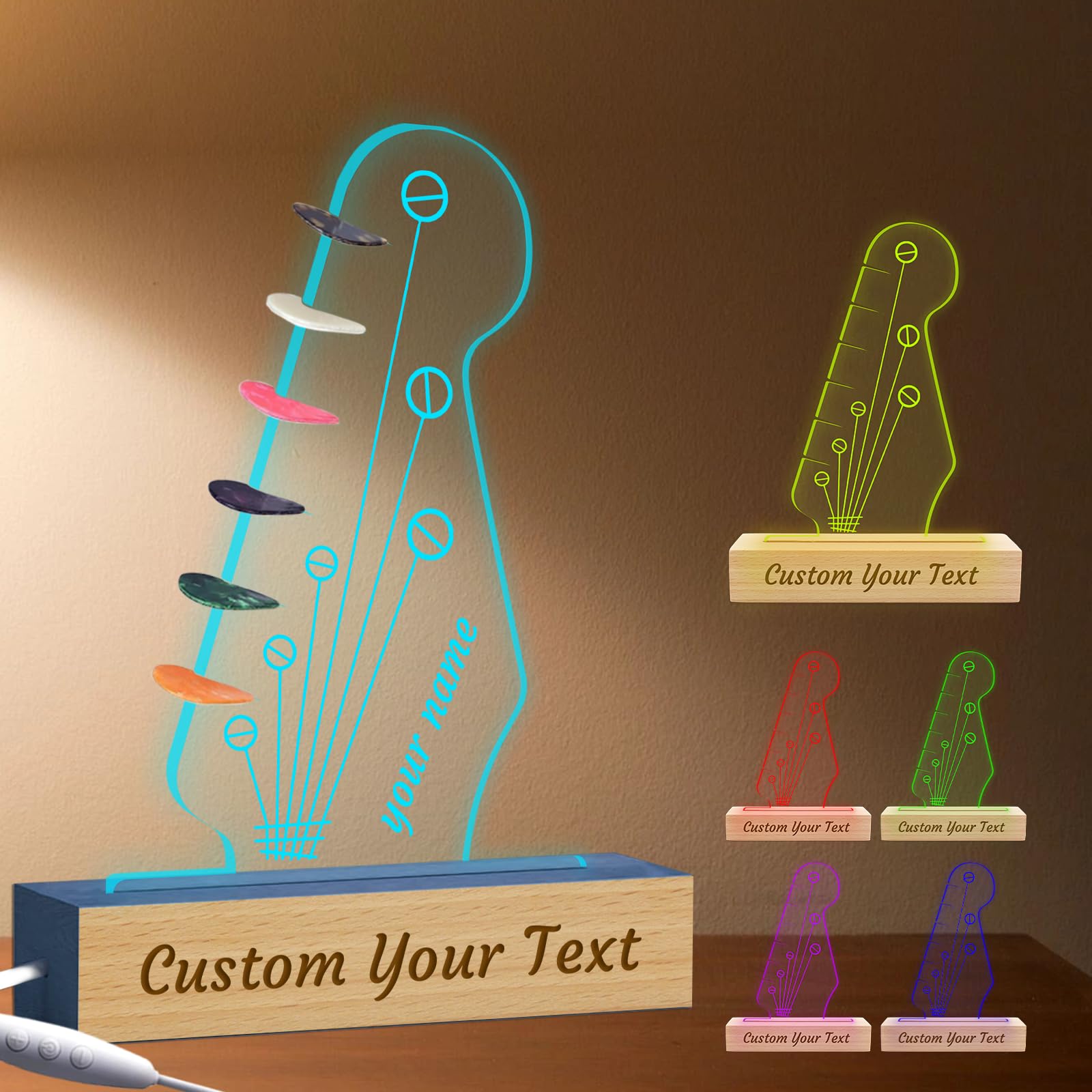 WolunLi Guitar Pick Holder Personalized Custom Light Up Guitar Picks Holder Guitar Accessories Gift for Him Valentine's Day Customized Gifts for Music Guitar Lover