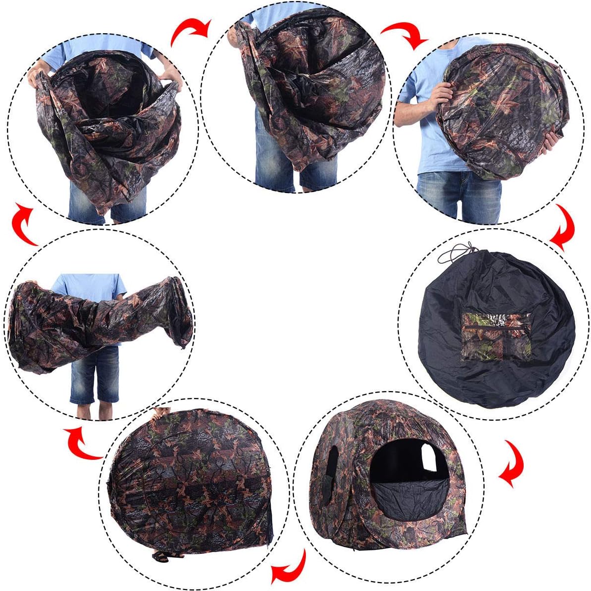 DORTALA Portable Hunting Blind, Pop Up Ground Blind with Camo Enclosure Weather Resistant, 3 Person Hunters Tent with Mesh Windows, Hunting Pop Up Tent