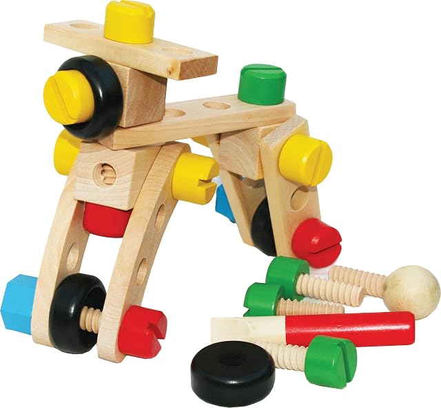 TOWO Wooden Nuts and Bolts set Building Blocks Construction Kit 31 Pieces Travel Toy- Model Building Tool Kits for Kids - Wooden toys Building Tools for 4 years old
