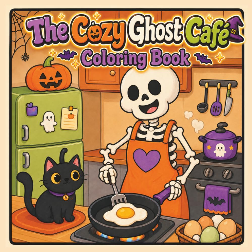 The Cozy Ghost Café Coloring Book: 40 Bold and Easy Coloring Pages of Adorable Ghosts, Sweet Treats, Cozy Cafés, Pumpkin Patches, and Whimsical Halloween Adventures