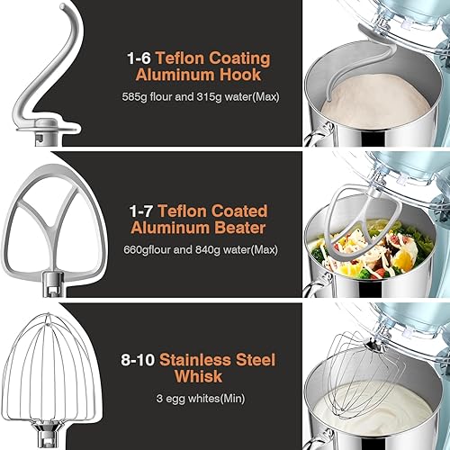 Miniatura 2 de Mini Angel Batidora de pie, batidora eléctrica de cocina de 10 velocidades, batidora de alimentos con cabezal inclinable con gancho para masa,