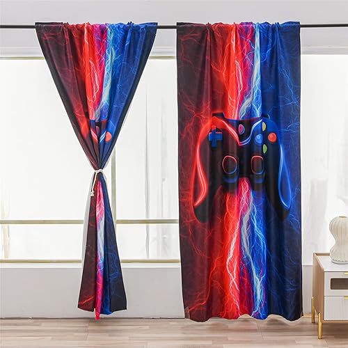 Vista 12 de Meeting Story Cortinas opacas para dormitorio de niños, teñido anudado, rayos de teñido anudado, 2 paneles (rojo, 42 x 63 pulgadas)