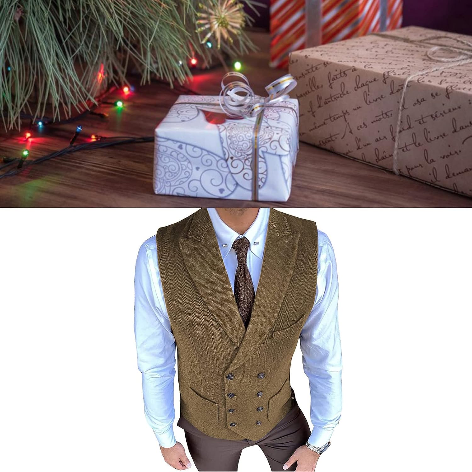 Men's Waistcoat Vest with Pockets Casual Suit Vest for Wedding Groomsmen Formal Dress (Color : Burgundy, Size : Large)