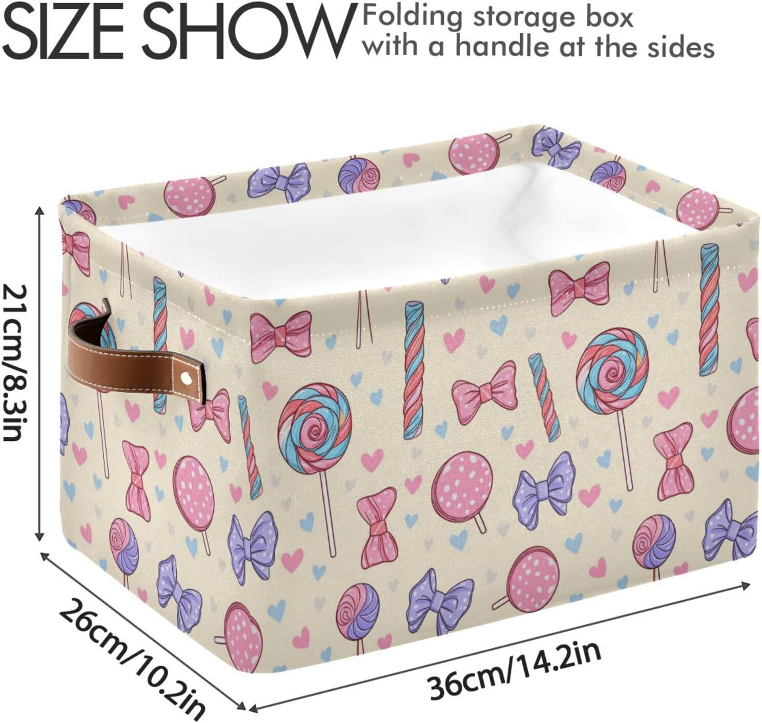 Aslsiy Colorful Sweet Lollipop Storage Basket Bins Yummy Candy Collapsible Storage Cube Clothes Organizer Laundry Hamper with Handles for Home Closet Blankets 1 Pcs