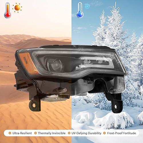 Miniatura 6 de Partzer Conjunto de faros delanteros para Grand Cherokee 2016-2021, HIDXenon, con LED DRL, lado derecho del pasajero, repuesto 68266648AH 68266646AD