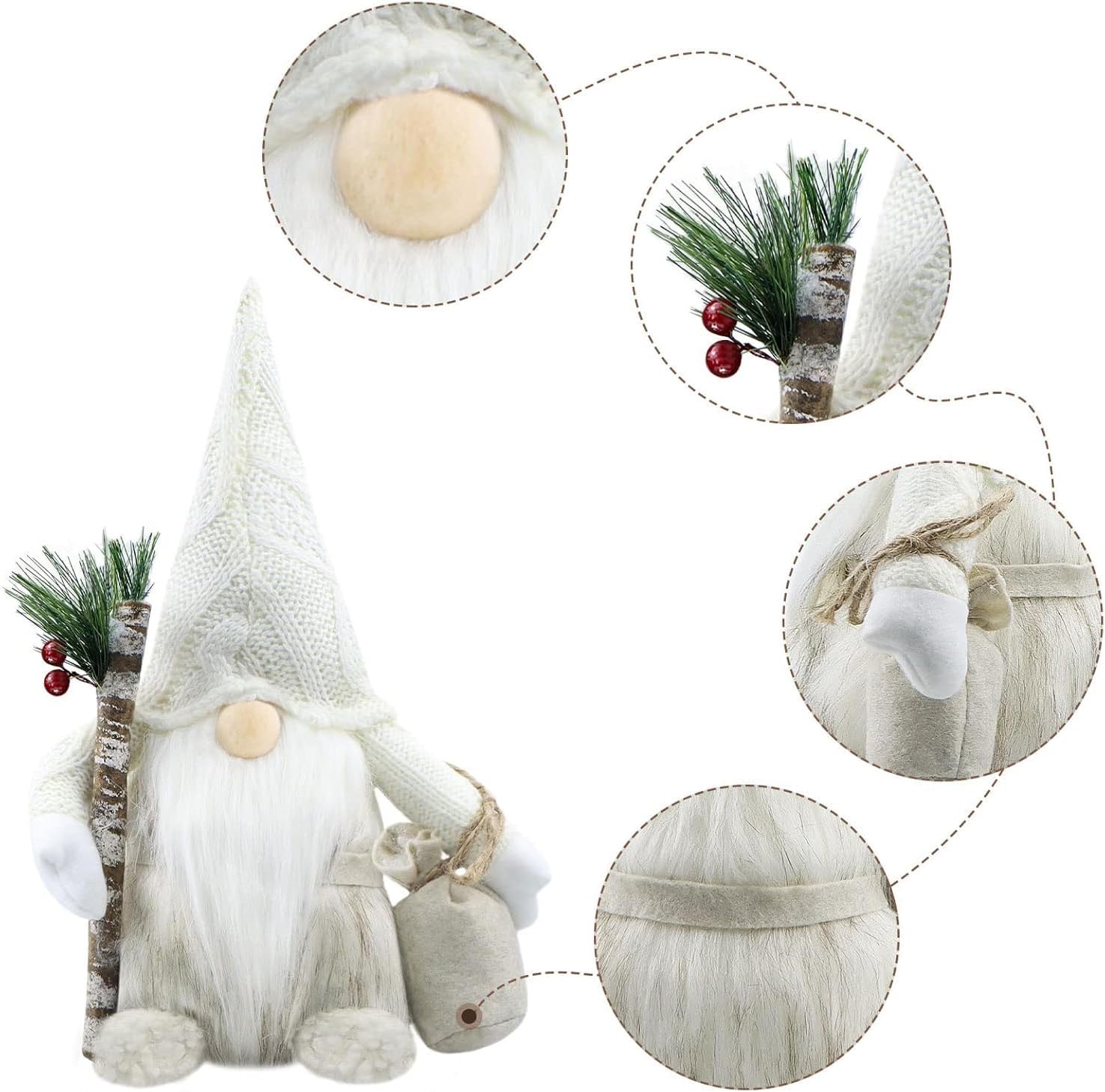 Gehydy Christmas Gnomes Decorations Handmade Scandinavian Tomte Santa with Branch and Bag Xmas Decor for Home Kitchen Farmhouse Tiered Tray - White
