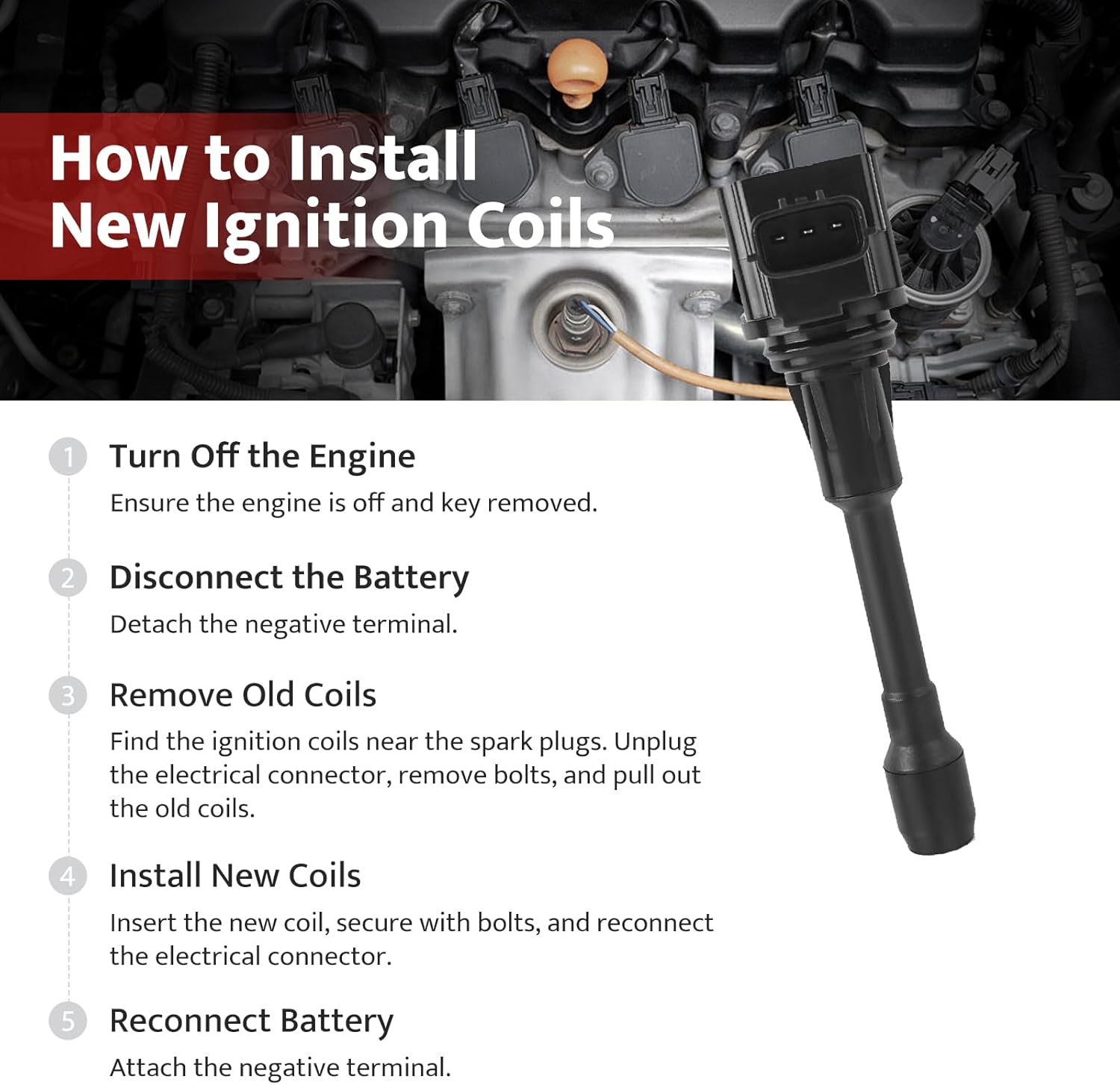 Ignition Coil Pack Replacement for L4 2.5 Nissan Frontier 2009 2010 2011 2012 2013 2014 2015 2016 2017 2018 2019, 09-12 Suzuki Equator, 14-17 Nissan Xtrail, UF509 22448EA000, Set of 4