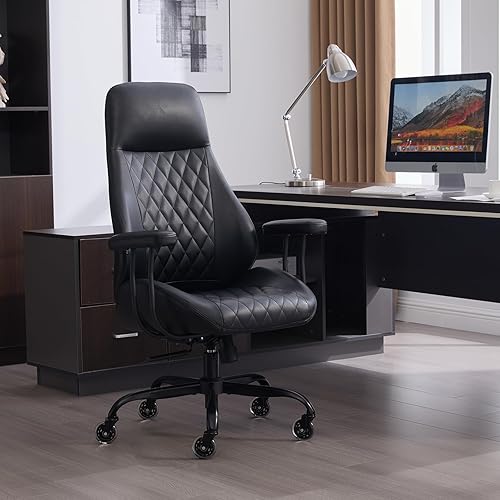 Miniatura 1 de Silla de escritorio de oficina en casa, silla ergonómica de cuero con respaldo alto, soporte lumbar, altura ajustable y reclinable, silla de oficina