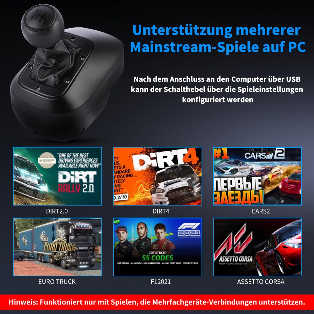 DOYO USB Driving Force Schalthebel, 6 Gänge mit H-Schema, H Schalthebel für Driving Force Rennlenkrädern G29 G27 G25 G920 T300RS/GT Lenkrad - Schwarz