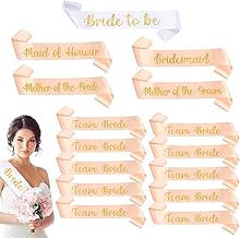 Yueshop 15 PCS Hen Party Sashes Set of Bridesmaid/Maid Of Honour/Mother of the Bride/Mother of the Groom/Team Bride Sash with Golden Letter Design Suitable for Hen Party Wedding