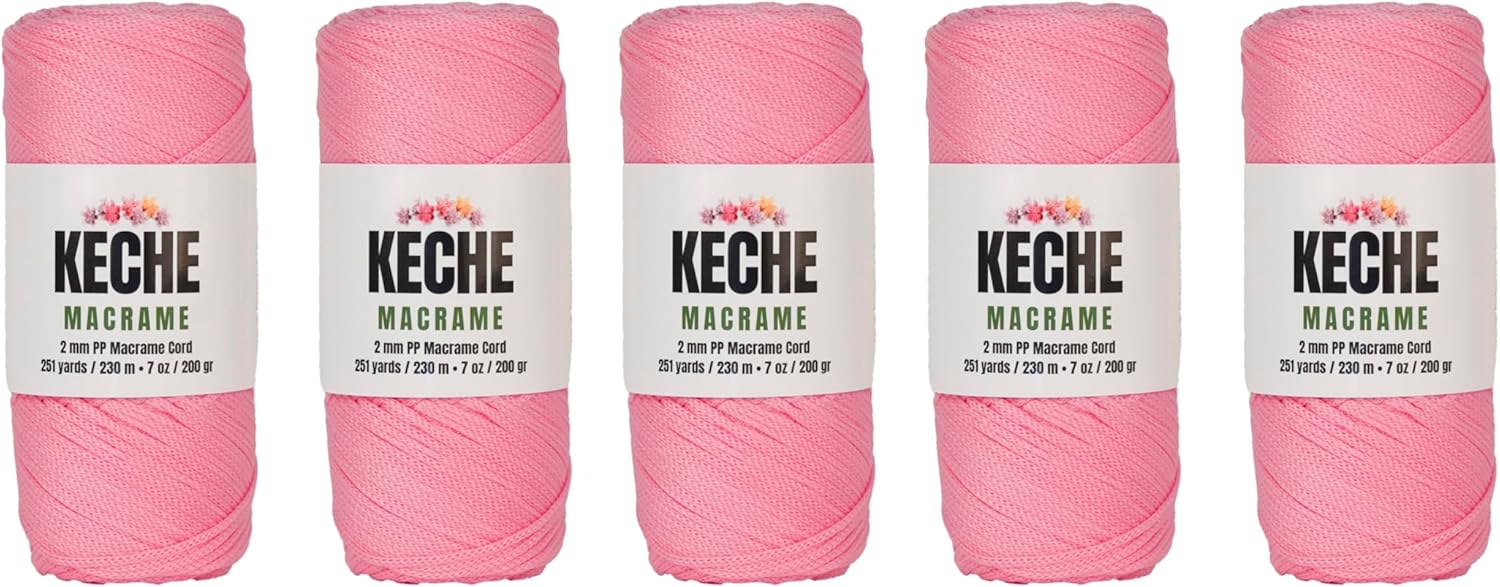 2mm Macrame Cord, Crochet Bag Cord, 251 Yards, Polypropylene Macrame Rope for Plant Hangers and Wall Hangings, Strong Durable Easy to Knot - Pink Pack of 5