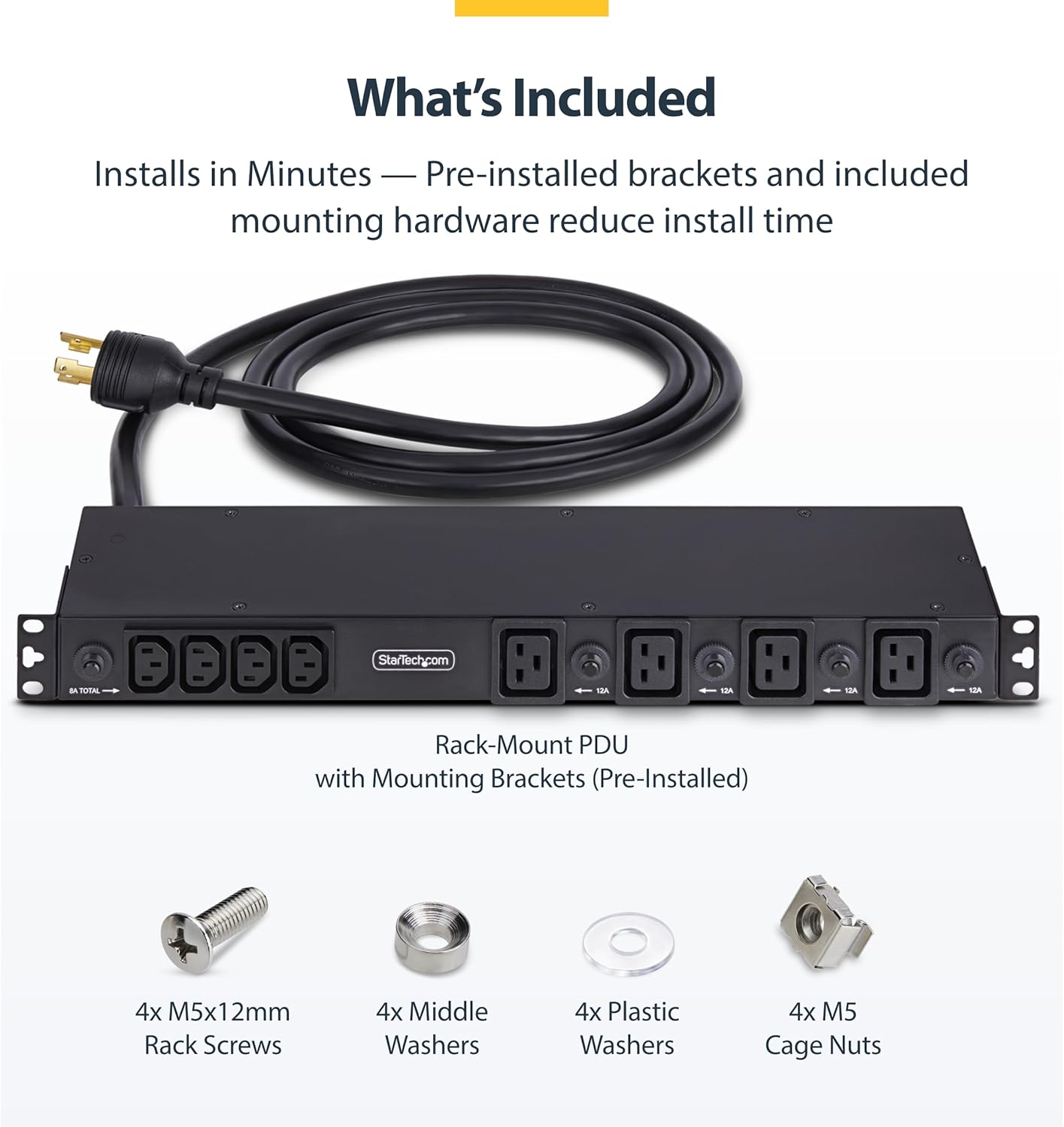 StarTech 20-Outlet Rackmount PDU, 1U Server Power Strip, 16x C13 + 4X C19, 8X Front and 12x Rear Outlets, NEMA L6-30P Wall Connection, 30A/240V, UL-Listed, TAA