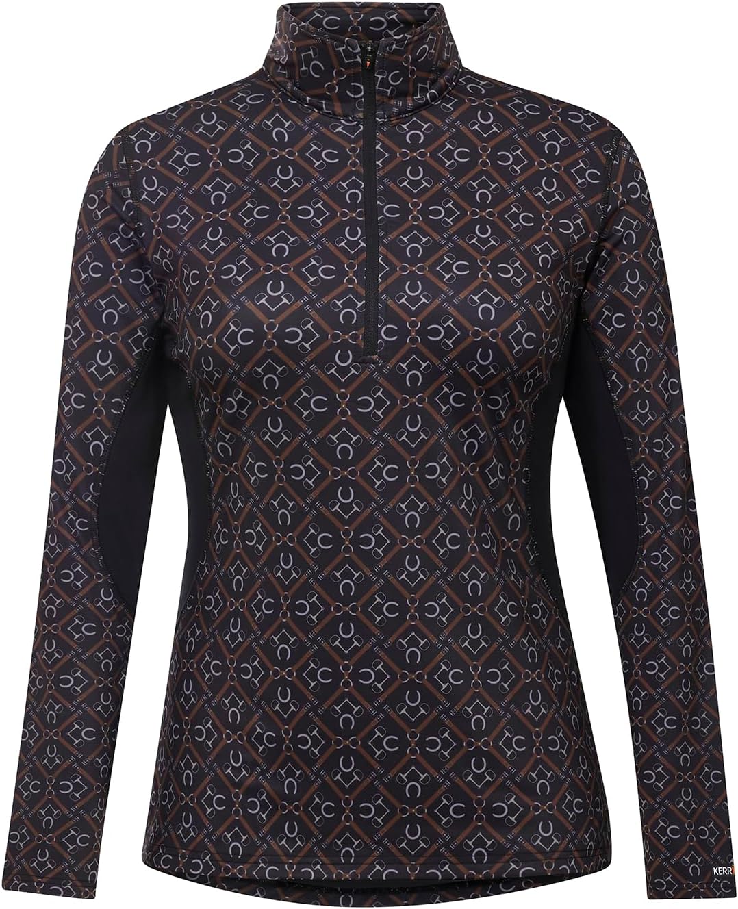 Kerrits Women's On Course Quarter Zip Fleece Equestrian Tech Top – Long Sleeve, Light Stretch Winter Shirt, Horse Print