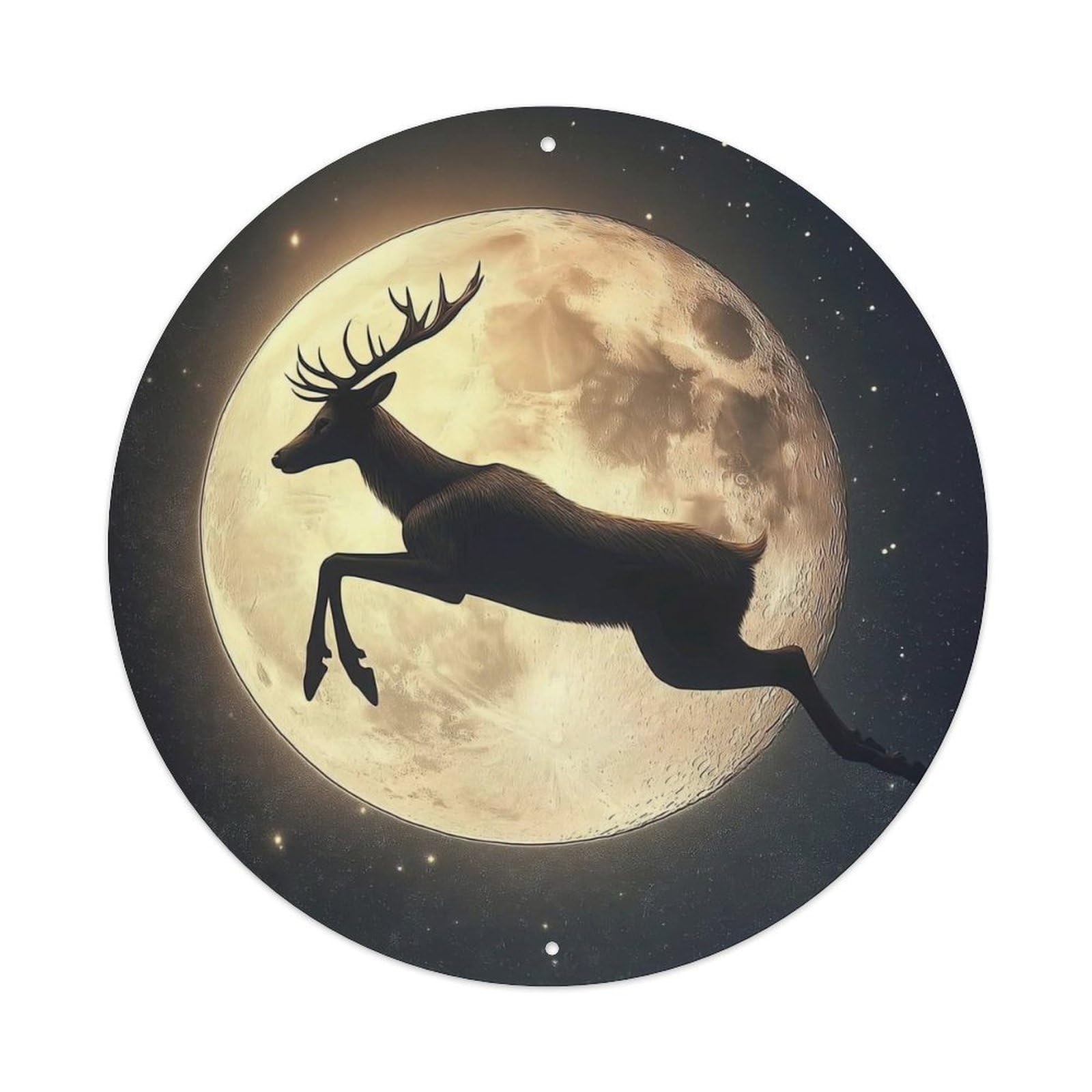 Animal Majestic Stag Leaping at Moon Fantasy Night Sky Stars Vintage Metal Tin Sign Plaque Wall Decor for Cafe, Club Bar, Office, Garden Metal Poster 8x8Inch