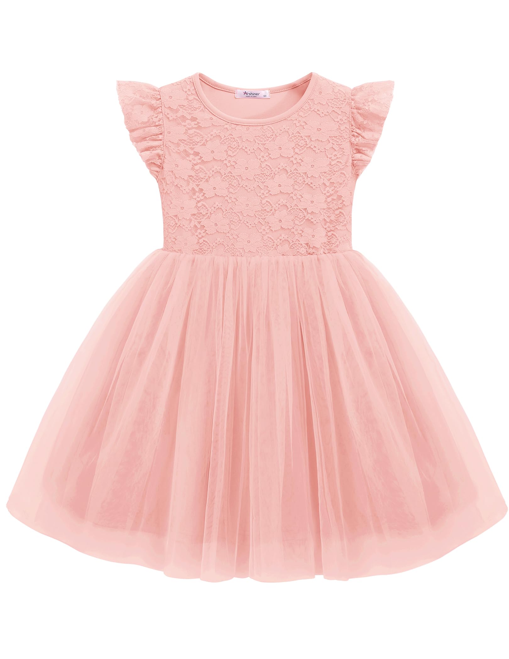 Arshiner Toddler Lace Tutu Dresses Ruffle Sleeve 3 Layers Tulle Flower Wedding Birthday Summer Little Girls Dress