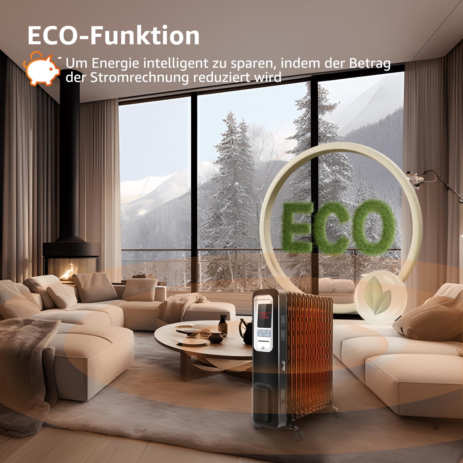 Aigostar Oil Monster 33JHH - 2500W Ölradiator Energiesparender, LCD Elektro Heizkörper mit 13 Rippen,4 Heizstufen,Thermostat, Fernbedienung,Überhitzungsschutz, Elektroradiator Elektro Heizung