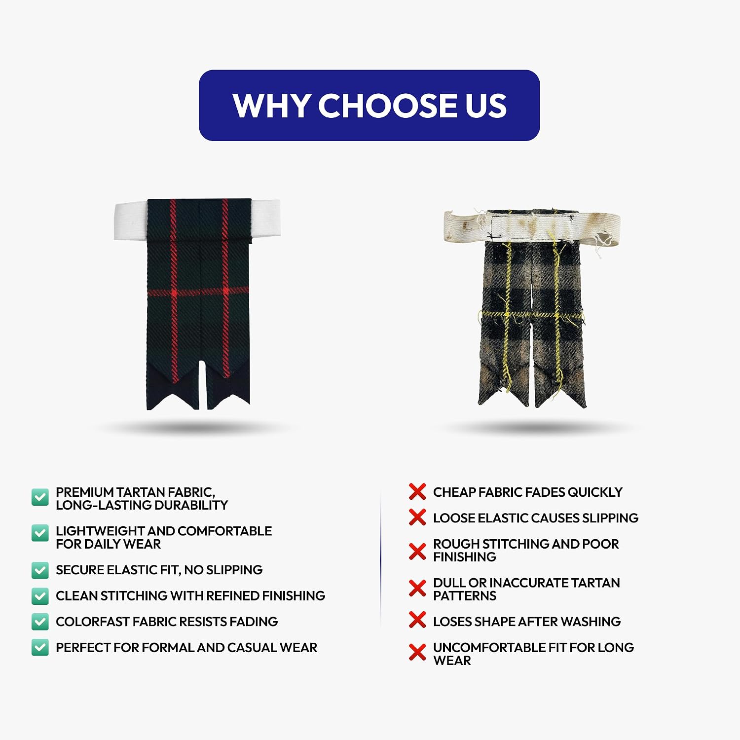 Scottish Tartan Kilt Flashes with Elastic Adjusters