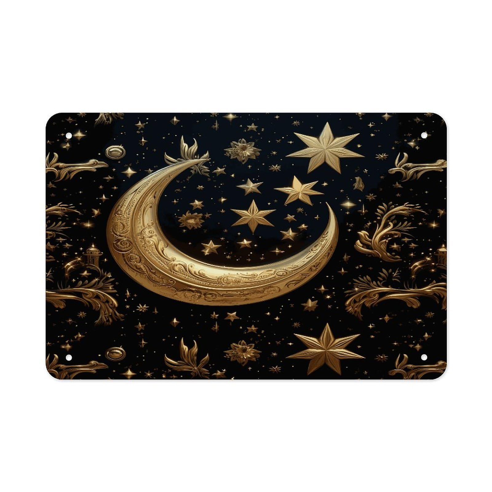 Golden Stars And Moon Metal Signs Wall Art Tin Sign