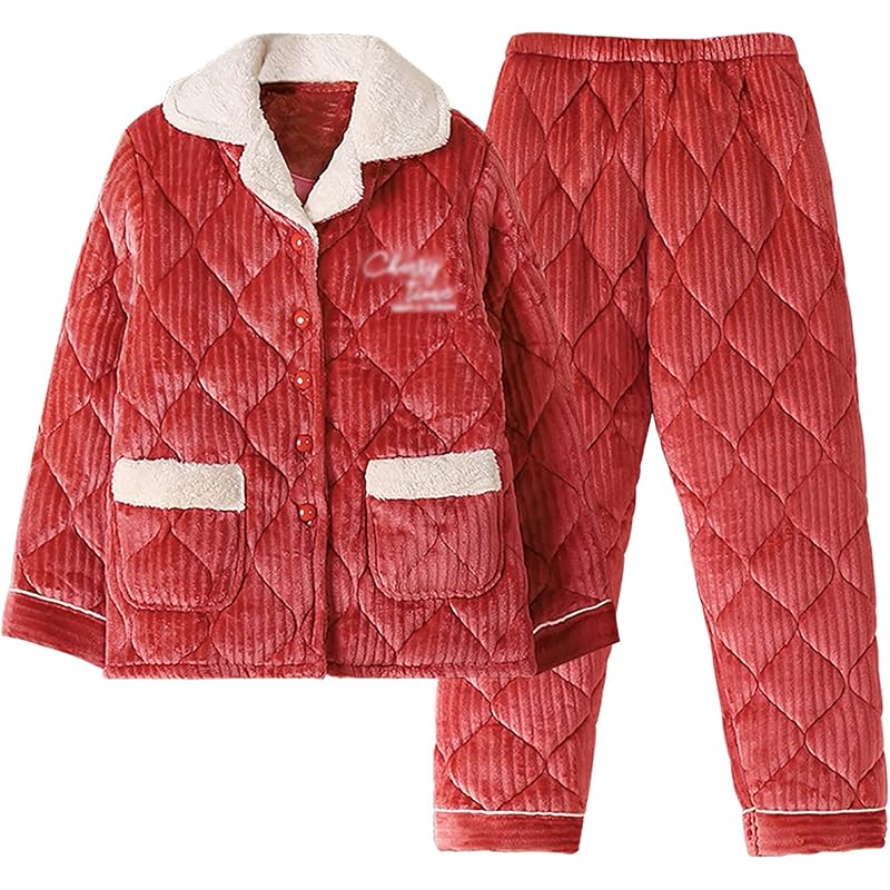 服 ファッション小物 2種類選べる 女性のホームpajamas Winter カーディガン厚い暖かい冬のソリッドカラーパジャマセット愛好家ホームpajamasセット 冬の厚いパジャマセット 2n6lezaelb Flyfra Com