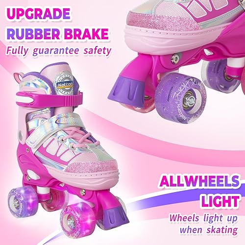 Miniatura 2 de Nattork Roller Skates for Kids Boys Girls, 4 Size Adjustable Rollerskates with Light Up Wheels for Children Beginners for Outdoor Indoor Rosy