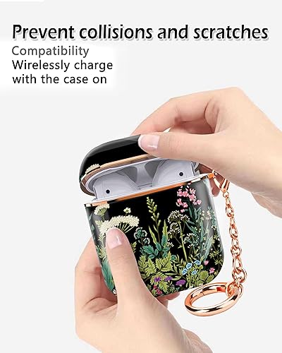 Miniatura 3 de ZEKICE Funda para Airpod de 1 y 2 generación, funda protectora a prueba de golpes, con llavero de oro rosa para niñas, mujeres y hombres (flor linda)