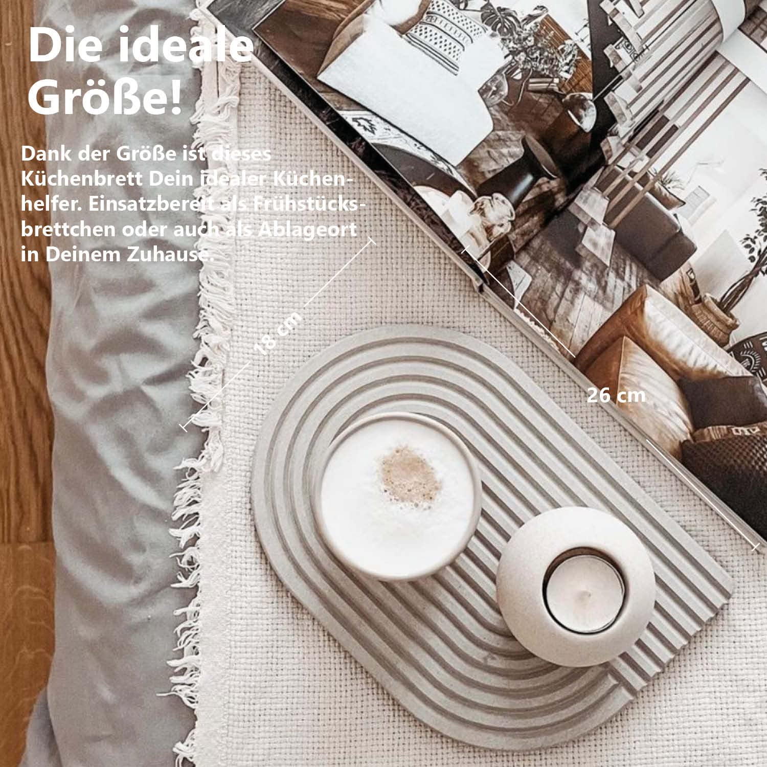 WYE Schneidebrett klein - Curve in Seidengrau (Grau) - Design Küchenbrett multifunktional & nachhaltig spülmaschinenfest - auch als Käsebrett Wurstplatte - aus Holz-Werkstoff Neolign - 26x18cm
