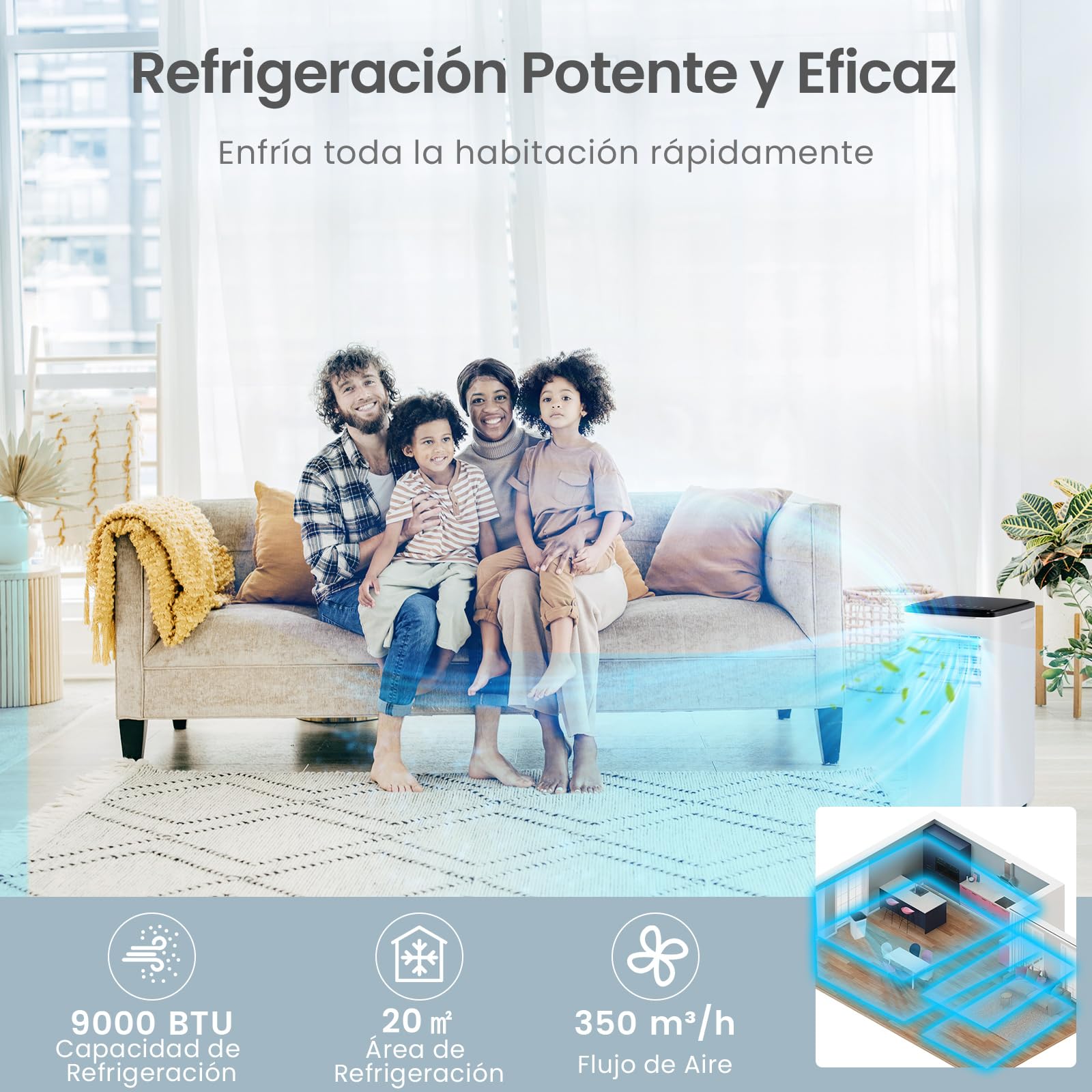 COSTWAY 9000 BTU Aire Acondicionado Portatil Silencioso, 5 en 1 Aire acondicionado móvil, Ventilador y Deshumidificador, Modo Nocturno, 24H Temporizador, Control Remoto/Pantalla/Wifi, 20 m² — view 3