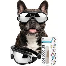 Small Dog Goggles for Small to Medium Breeds, Anti-UV Waterproof Windproof Dog Sunglasses with Adjustable Straps, Anti-Fog Ventilated Stylish Pet Eyewear for Outdoor Adventures, Silver M