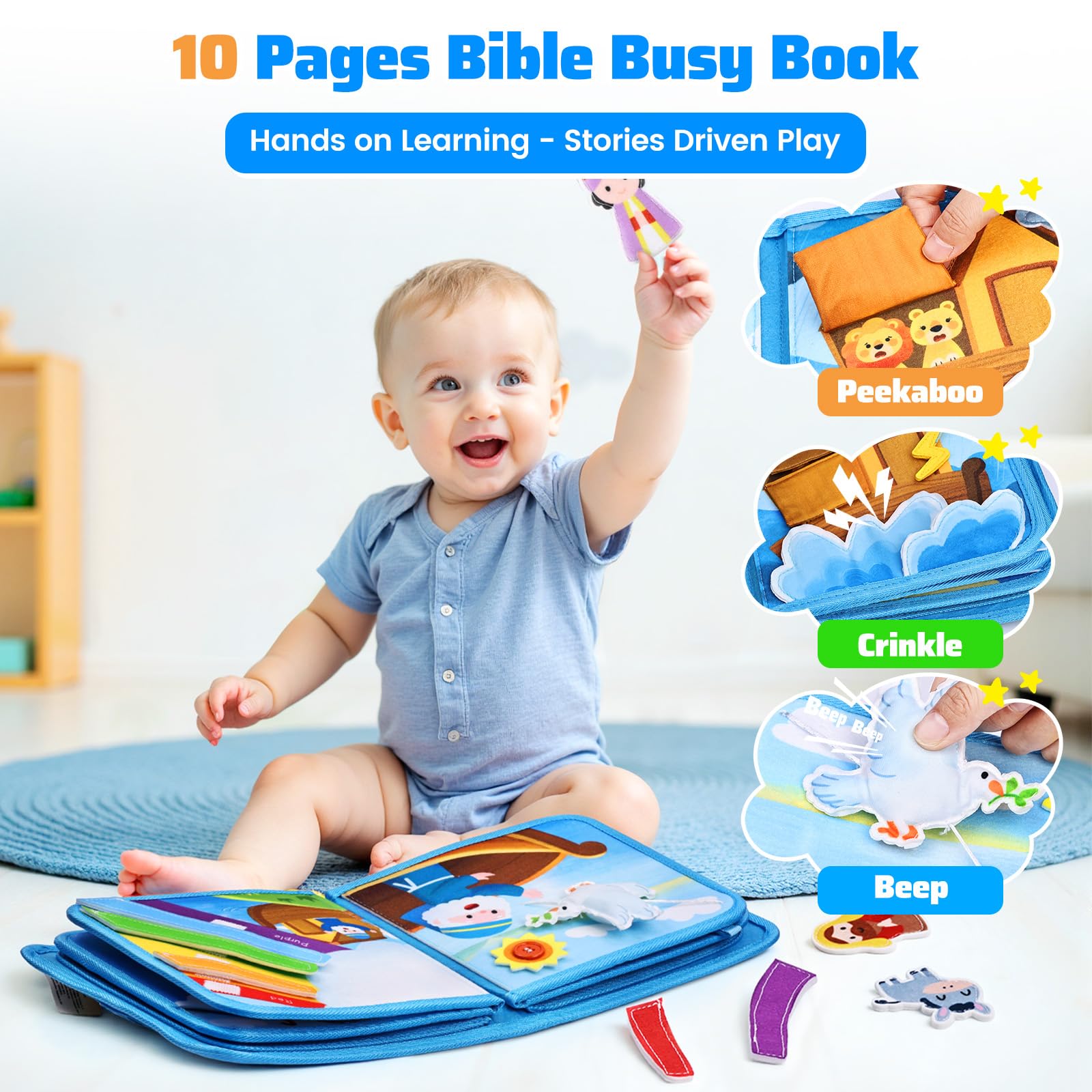 Esjay Busy Board Bible Quiet Activity Book per bambini piccoli Montessori Giocattoli a partire da 1 2 3 anni bambino gioco battesimo compleanno regalo ragazzi ragazze giocattolo educativo giocattolo