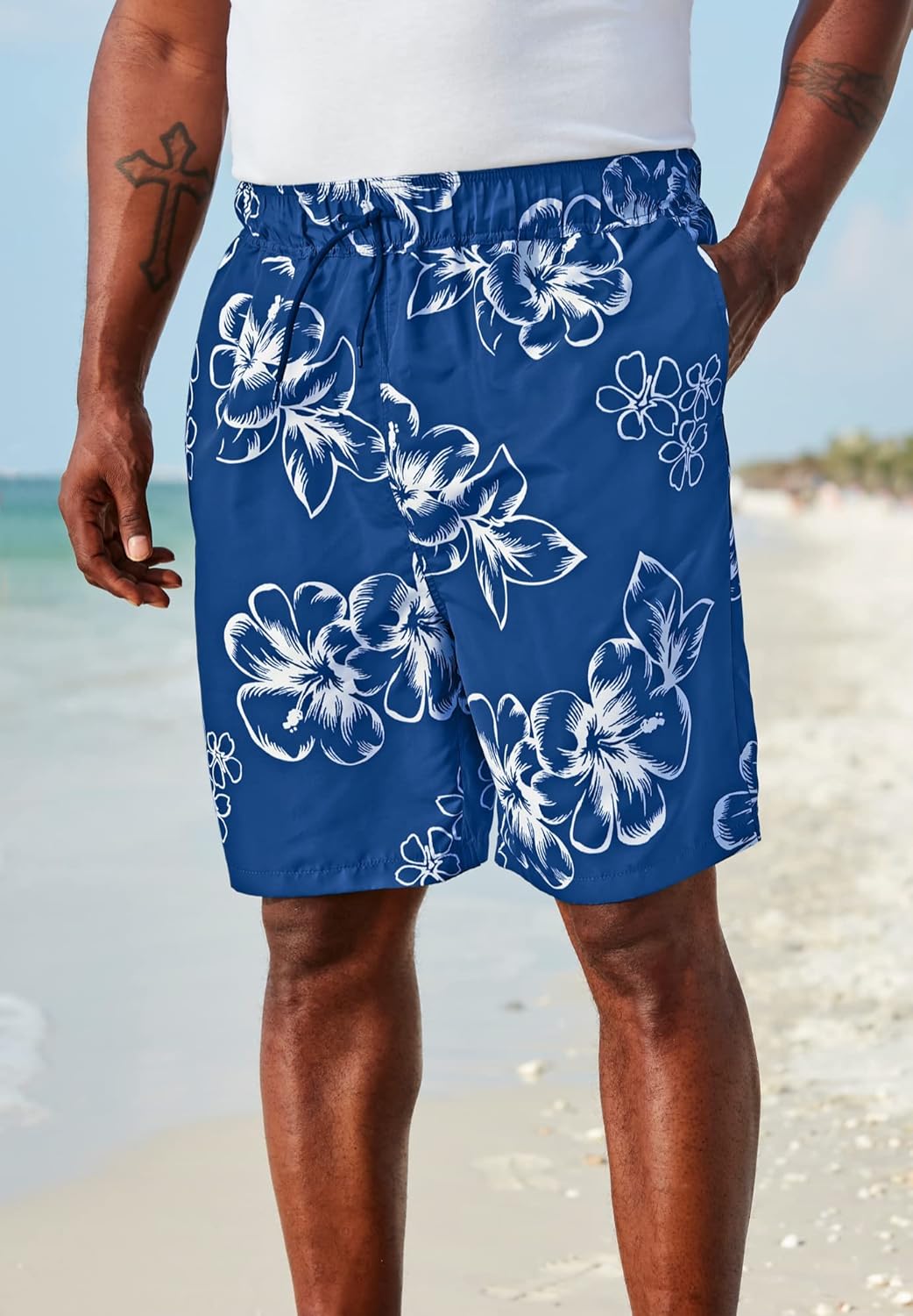 KingSize Men's Big & Tall Hibiscus Print 8" Swim Trunks - Image 5