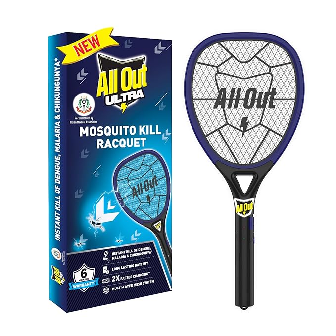 All Out Mosquito Kill Racquet | 2X Faster Charging* | Mosquito Bat | Racket to Kill Mosquitoes Instantly | 6 Months Warranty | Long Lasting Battery | Recommended by Indian Medical Association
