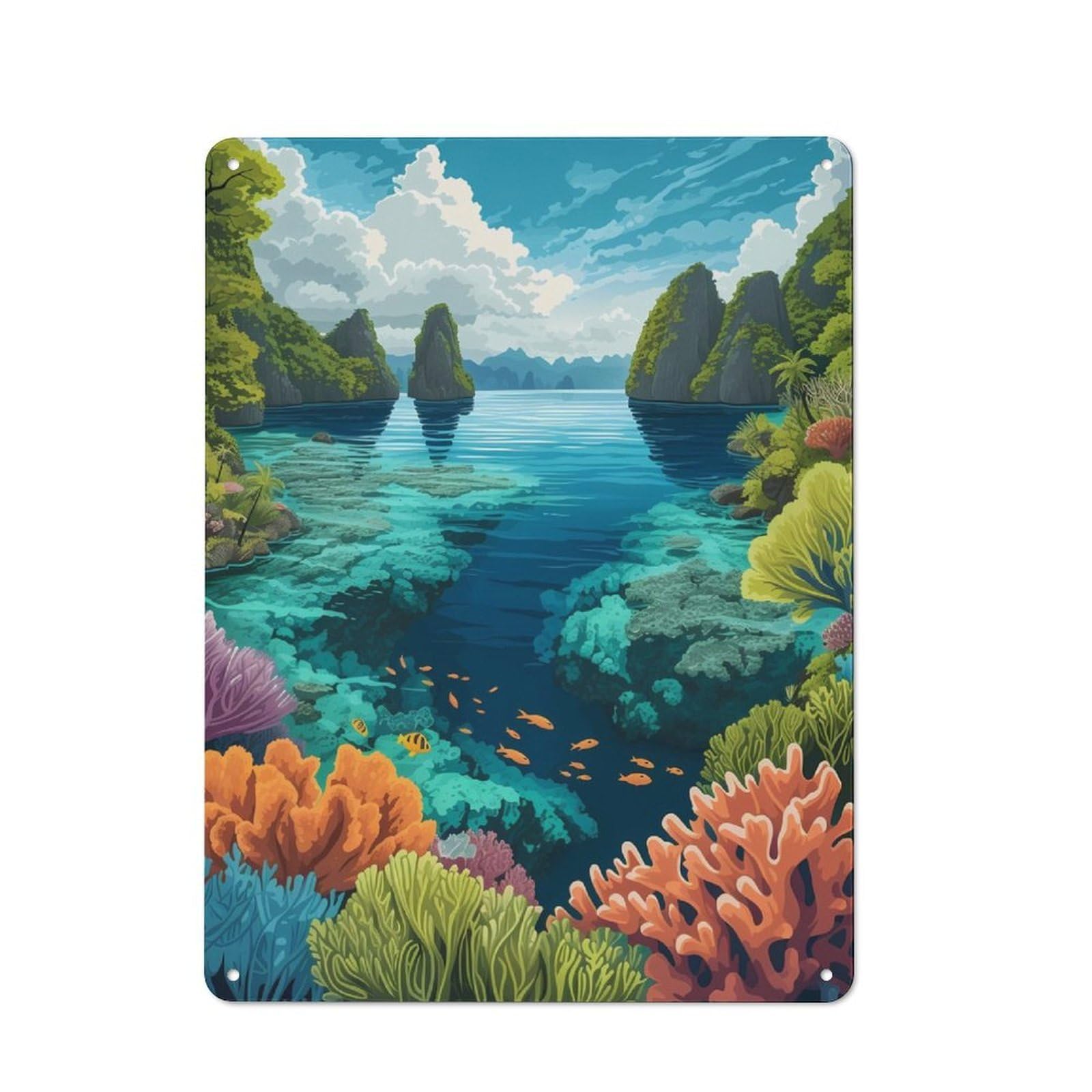 Junmoney Beautiful Raja Ampat Tin Wall Plaque 40X30cm With For Man Cave Or Games Room, A Housewarming Gift For Leisure-Room Decor Enthusiasts