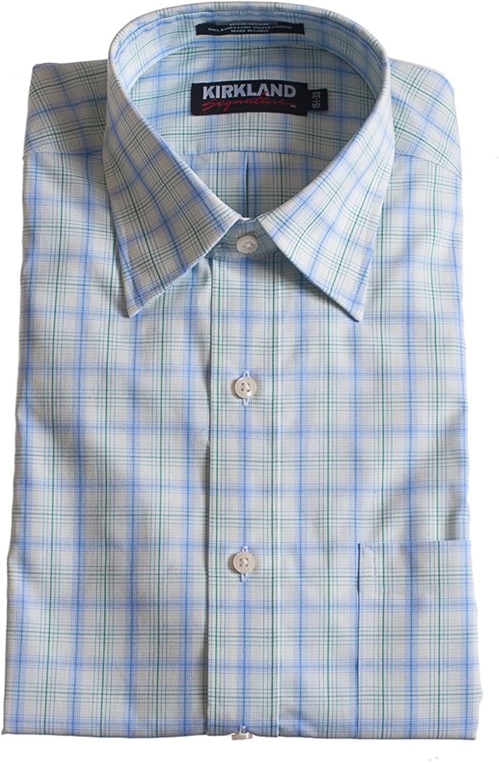 Kirkland Signature Men's Non Iron Long Sleeve Dress Shirt Green/Blue