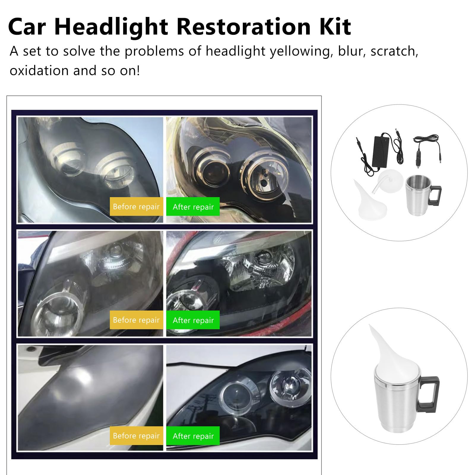 OUNONA Kit de Restauración Arañazos Faros de Coche Grietas