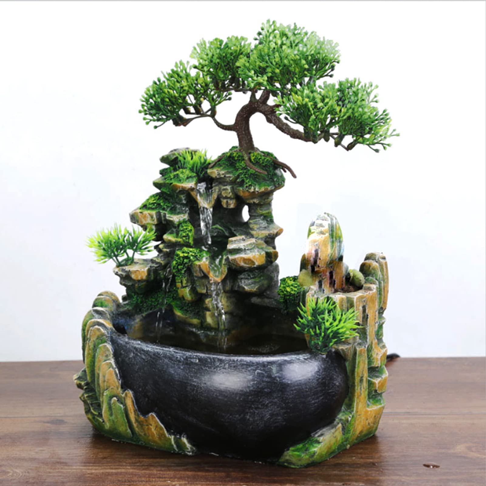 Lyrlody Fuente de mesa de jardín de roca cascada Zen para meditación interior con bomba automática, decoración de escritorio para casa, oficina, dormitorio (UE 220 V)