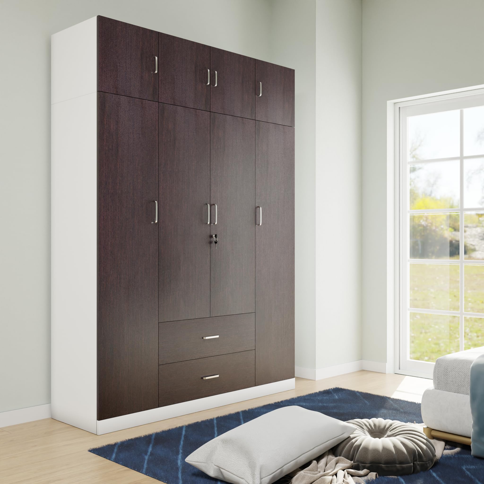 See full amazon price history chart for VIKI Wardrobe | Wooden Almirah for Clothes,Door for Bedroom with Loft, 4 Door Wardrobe with Drawer & Hanging Space (Frosty White with Dark Wenge - 40D x 160W x 180H) | 1 Year Warranty | Free Assembly VIKI Wardrobe | Wooden Almirah for Clothes,Door for Bedroom with Loft, 4 Door Wardrobe with Drawer & Hanging Space (Frosty White with Dark Wenge - 40D x 160W x 180H) | 1 Year Warranty | Free Assembly (B0CY5KHYZ7) Amazon Price History, Amazon Price Tracker