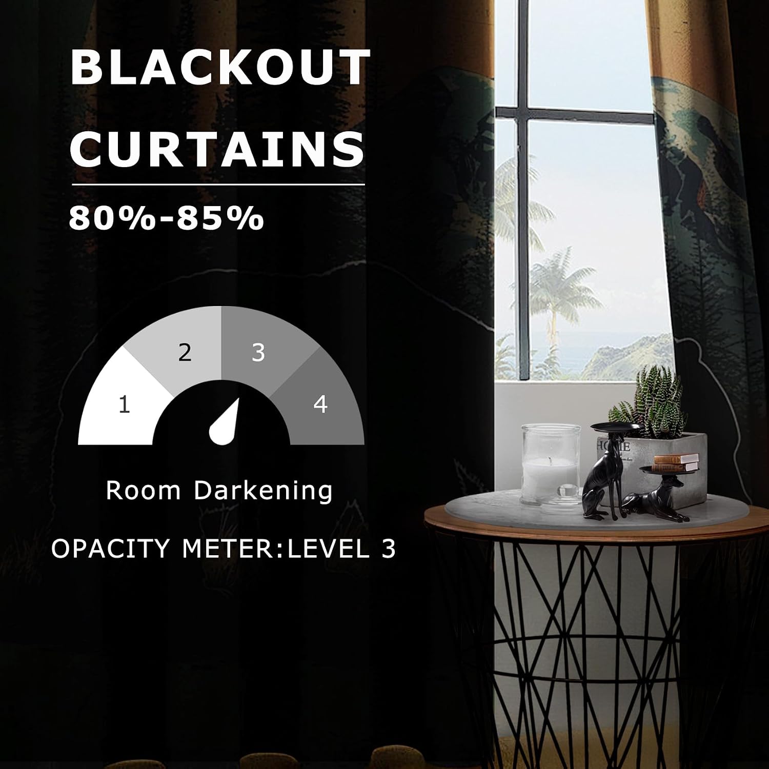Bear Curtains 63 Inch Length - Cabin Animal Wildlife Rustic Sunset Patterned Blackout Curtains for Living Room Bedroom, Room Darkening Grommet Drapes Window Treatments, 2 Panel Set