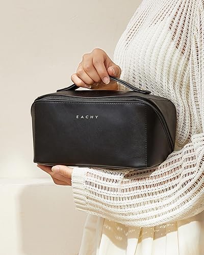 Miniatura 8 de EACHY - Bolsa de maquillaje de viaje, bolsa de cosméticos de gran capacidad para mujeres, portátil, impermeable, bolsa de aseo plana abierta,