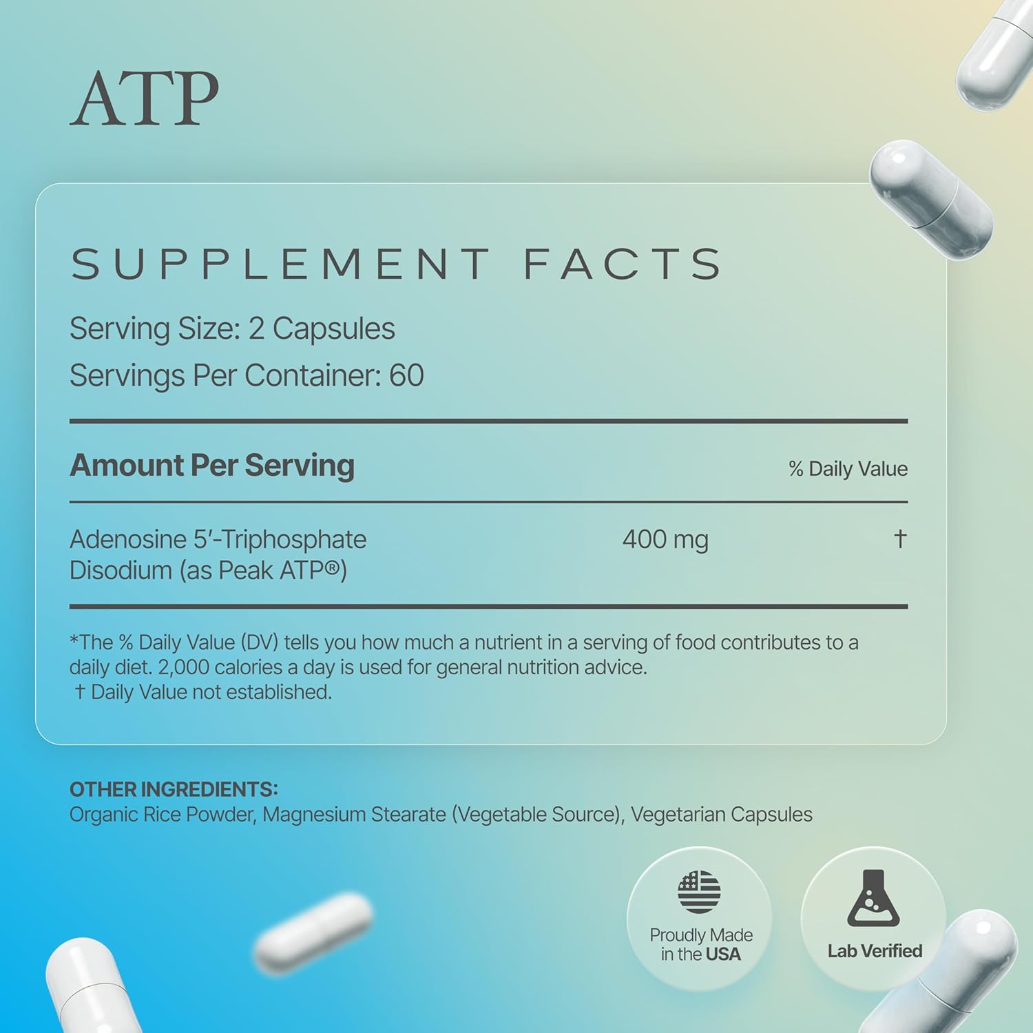 ATP Capsules - 120 Capsules - Adenosine Triphosphate Disodium - 400mg per Serving - Boost Energy Endurance Stamina - Image 6