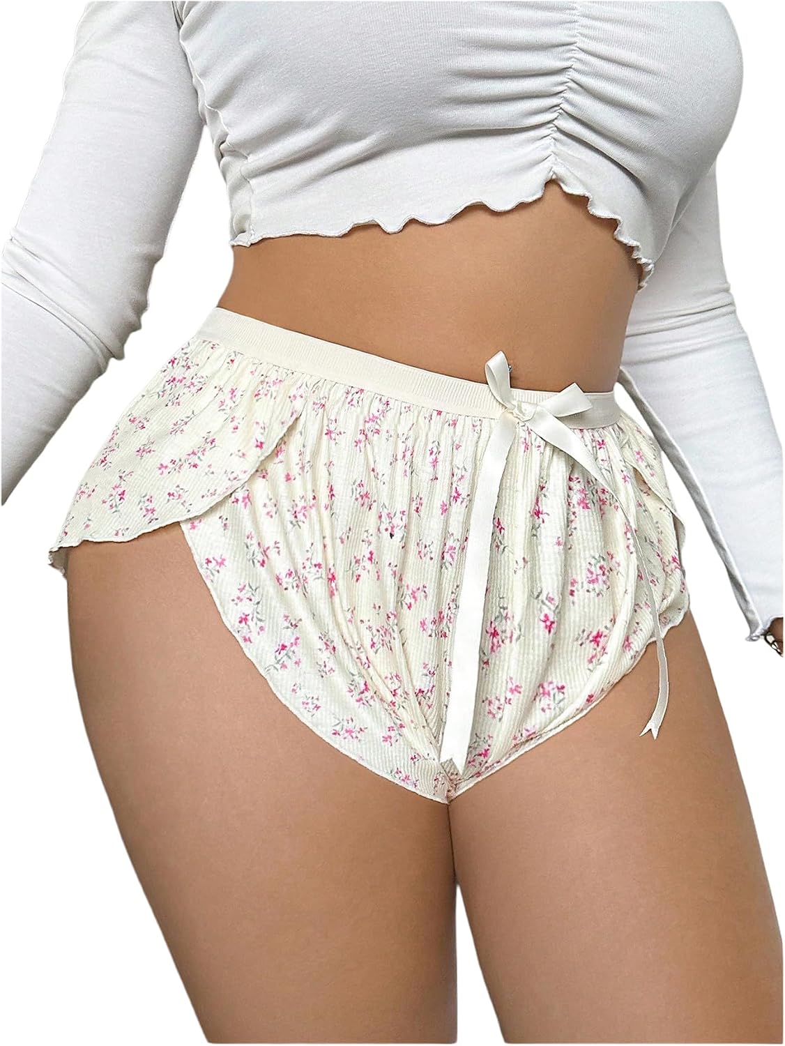 SOLY HUX Women's Plus Size Floral Boyshorts Underwear Mid Rise Cute Panties Bowknot Boxer Briefs