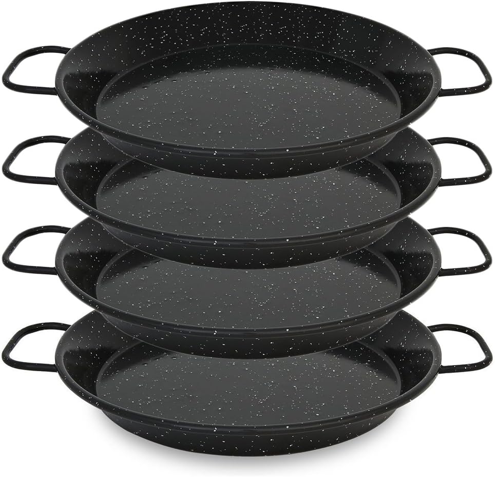 Menax - Set of 4 Enamelled Steel Paella Pan - Mini Paella Pan - 20 cm