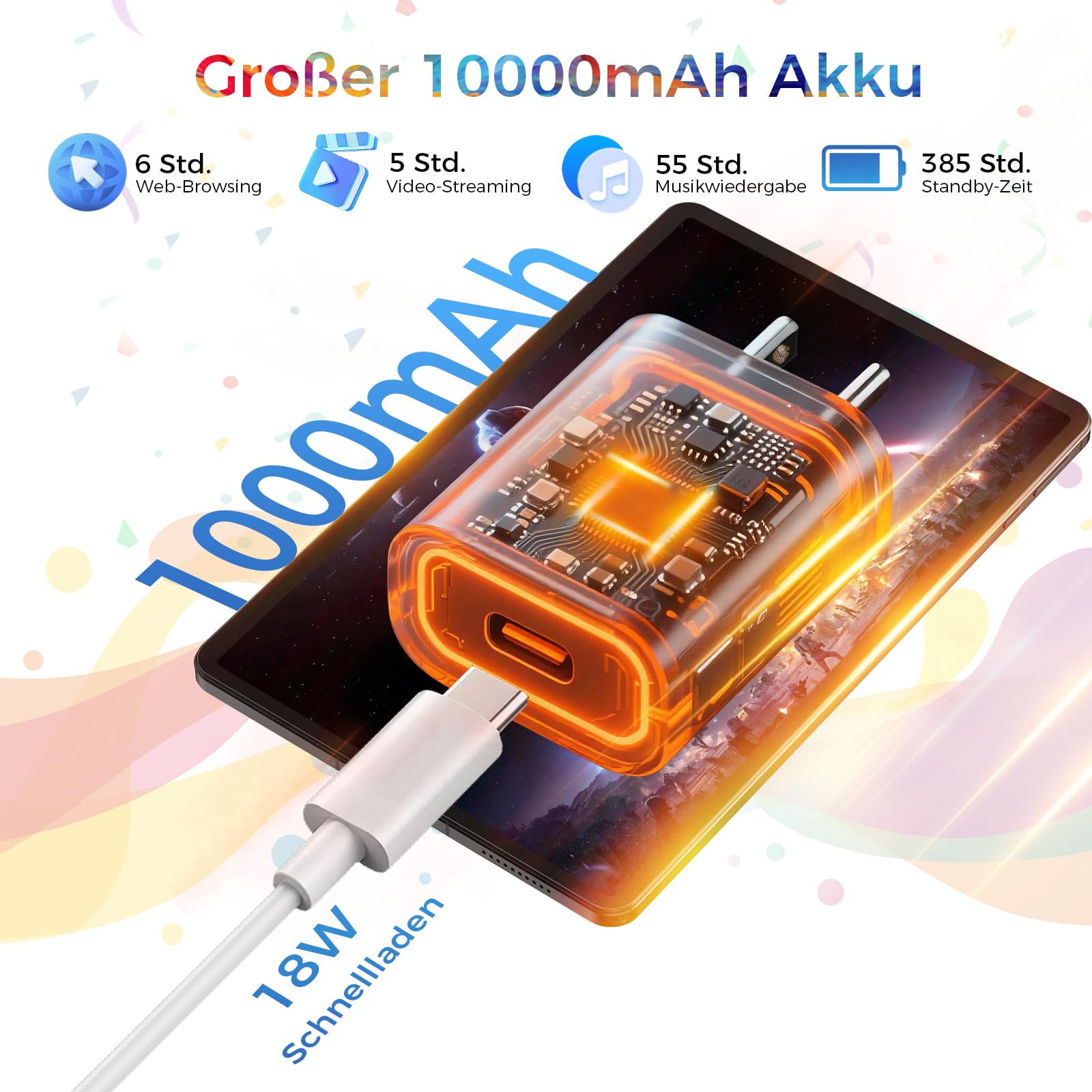 2026 Tablet 13.4 Zoll Android 16 Tablet, 32GB RAM+256GB ROM/1TB TF, 10000mAh Tablet Octa-Core 1920 * 1200 IPS, 5+16MP/GPS/Widevine L1/18W Schnellladung