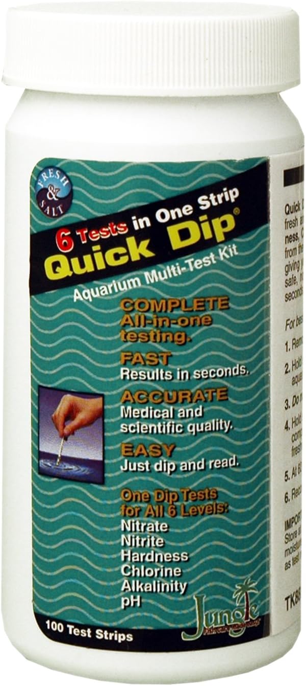 Jungle Labs Quick Dip 6-in-1 Aquarium Test Strips, 100 PK