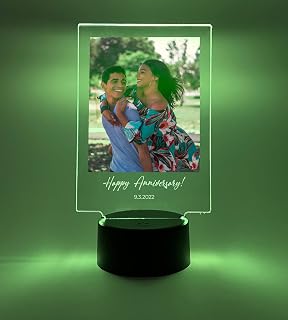 MIRROR MANIA Custom Personalized Photo Picture LED Light Up Stand Home Room Décor Gift for Her Him Anniversary Engagement Wedding Couple Girlfriend Boyfriend Friend Table Lamp 16 Colors