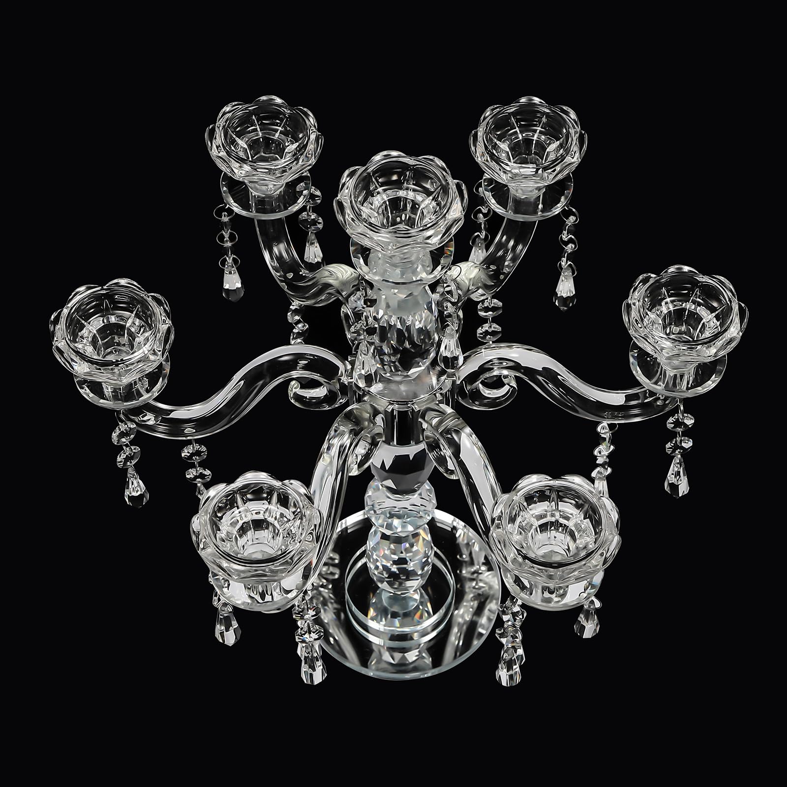 14 Inch 7-Arm Crystal Candelabra Centerpiece, Clear Taper Candle Holder, Modern Vintage Crystal Candlestick Holder for Wedding Home Decor Dining Table Party Events