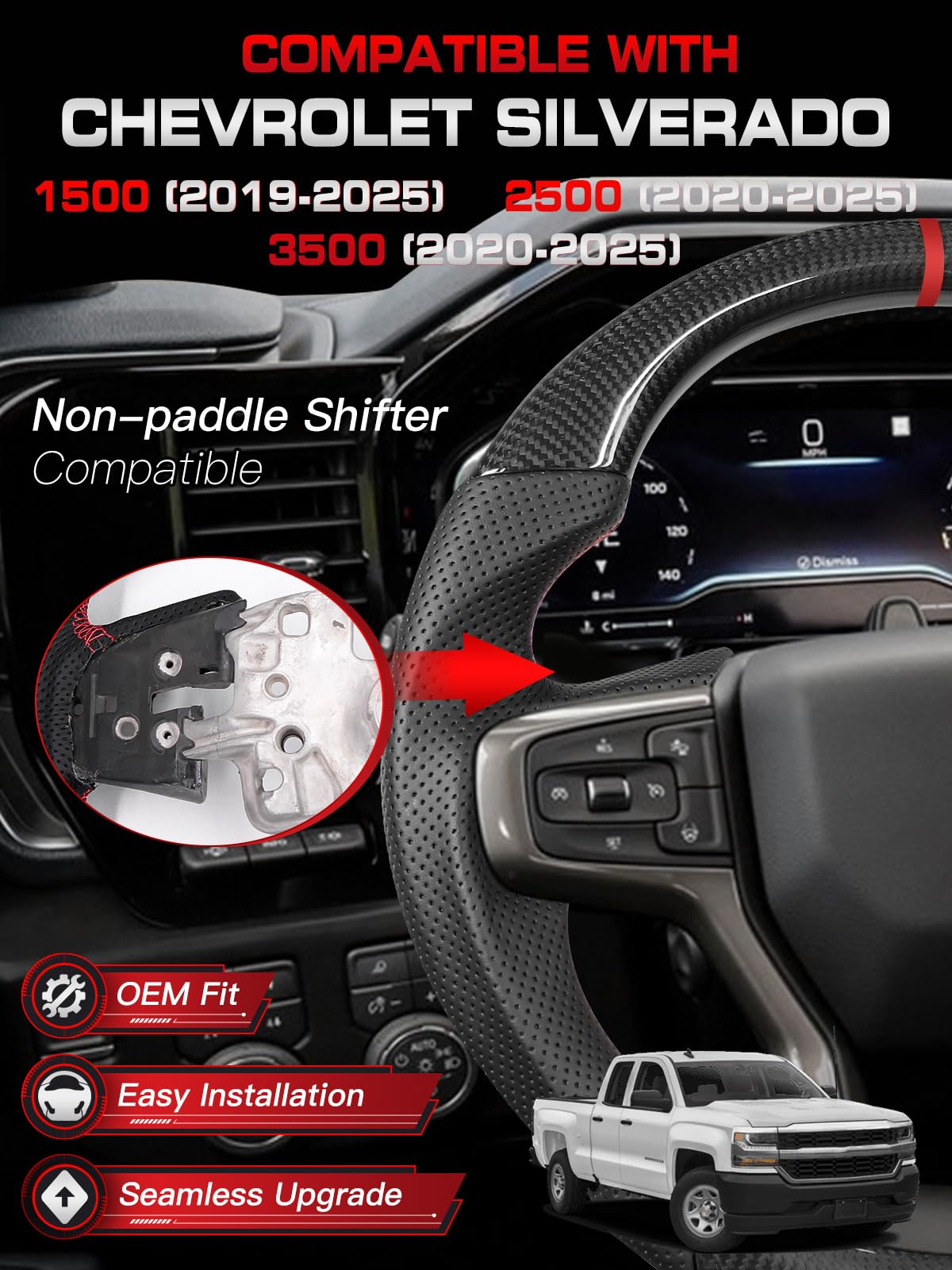 Snapklik.com : Steering Wheel For Chevy Silverado 2019-2025 Real Carbon ...